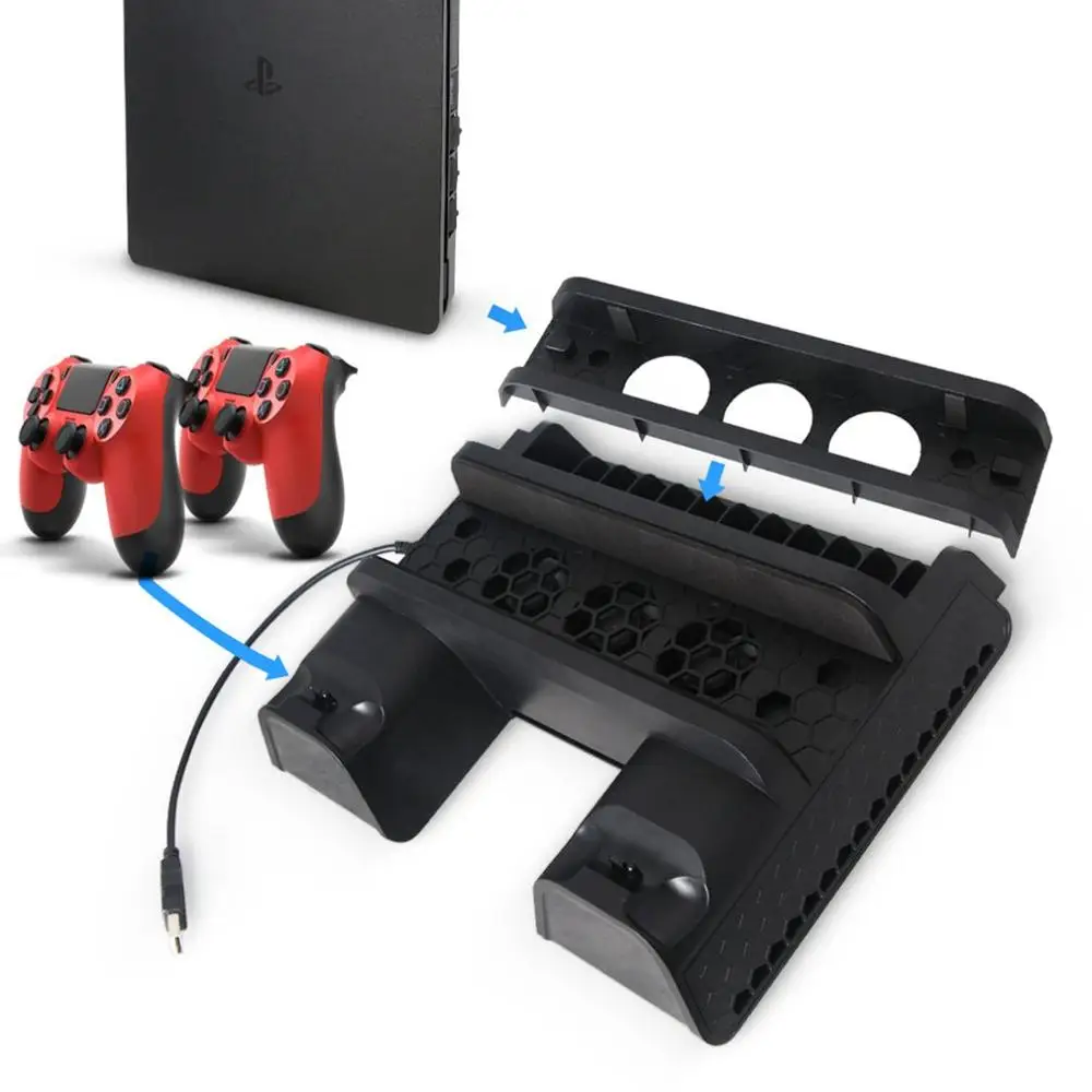 Для PS4/PS4 Slim/PS4 Pro вертикальная подставка с охлаждающим вентилятором двойной контроллер зарядное устройство зарядная станция для SONY Playstation 4