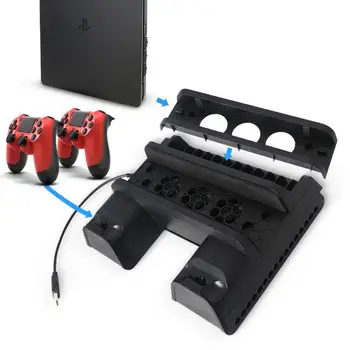 

For PS4/PS4 Slim/PS4 Pro Vertical Stand with Cooling Fan Dual Controller Charger Charging Station For SONY Playstation 4 Cooler