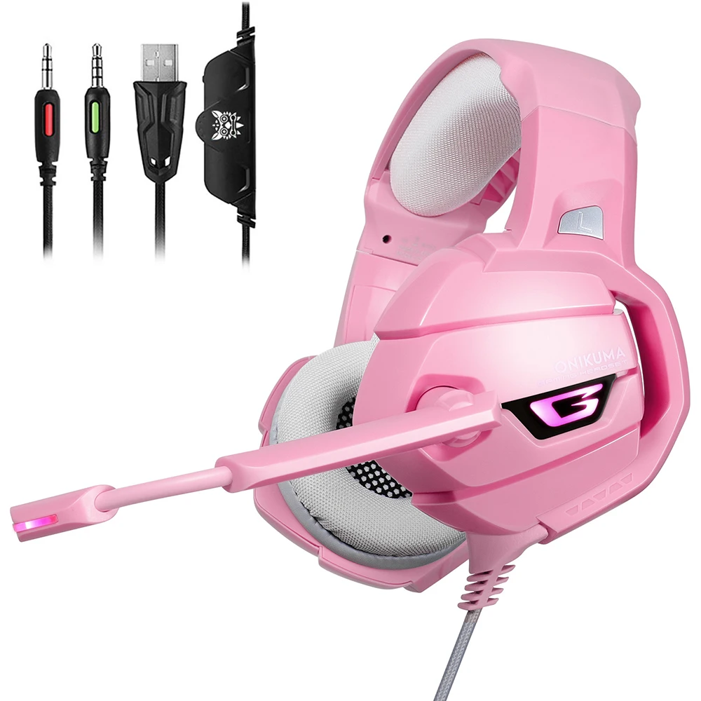 K5 Pink Игровая гарнитура к персональному Компьютеру 3,5 мм стерео USB СВЕТОДИОДНЫЙ светильник наушники с микрофоном, регулятор громкости для компьютерных ноутбуков, mac Play - Цвет: K5 Pink