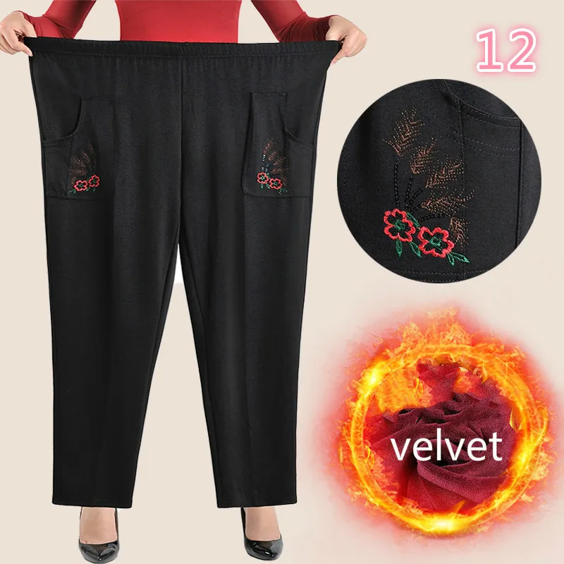 XL-8XL, Осень-зима, женские брюки с высокой талией, повседневные, с вышивкой, женские теплые бархатные прямые штаны, Pantalon, Femme размера плюс - Цвет: 12 velvet