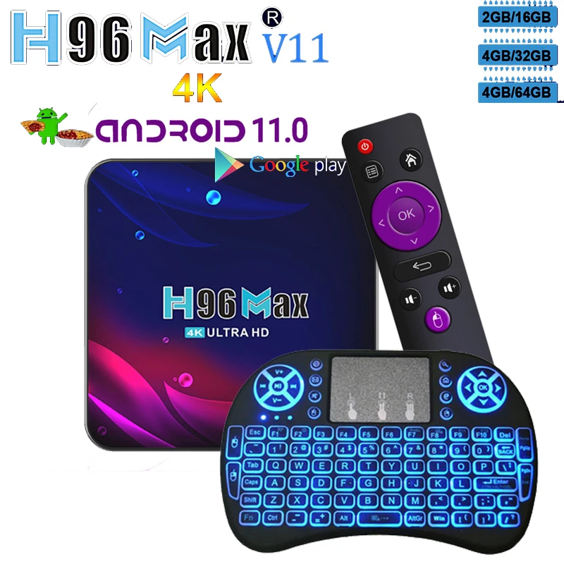 

Приставка Смарт-ТВ H96 Max V11, Android 11, 2 + 16 ГБ, 4K, 2,4 ГГц