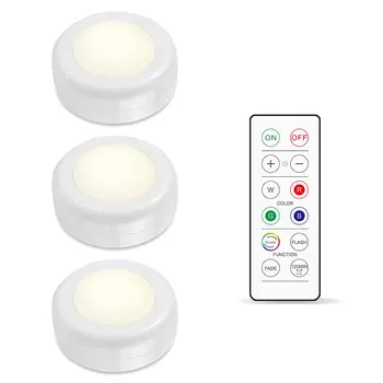 

RGBW 16 Colors Round Led Under Cabinet Lighting Dimmer & Timing Function led Puck Lights Night lamp For Cupboard Wardrobe