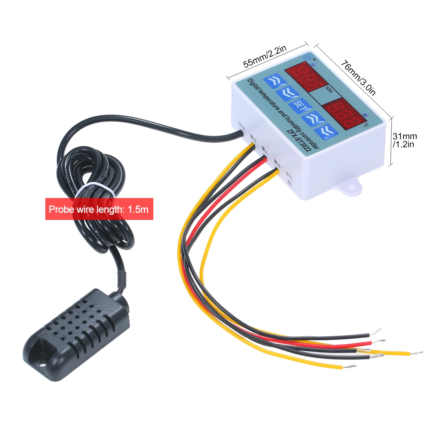 ZFX ST3012 Thermostat Temperaturregler – 12V/220V, -50°C Bis +110°C, Digitale Anzeige, ±0,5°C Genauigkeit, Wasserdichte Sonde, ABS-Gehäuse