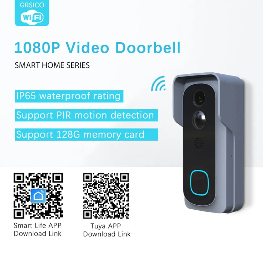 WiFi умный видео дверной звонок Tuya 1080P домашний монитор безопасности ночное видение видеодомофон двухстороннее аудио приложение SmartLife управление
