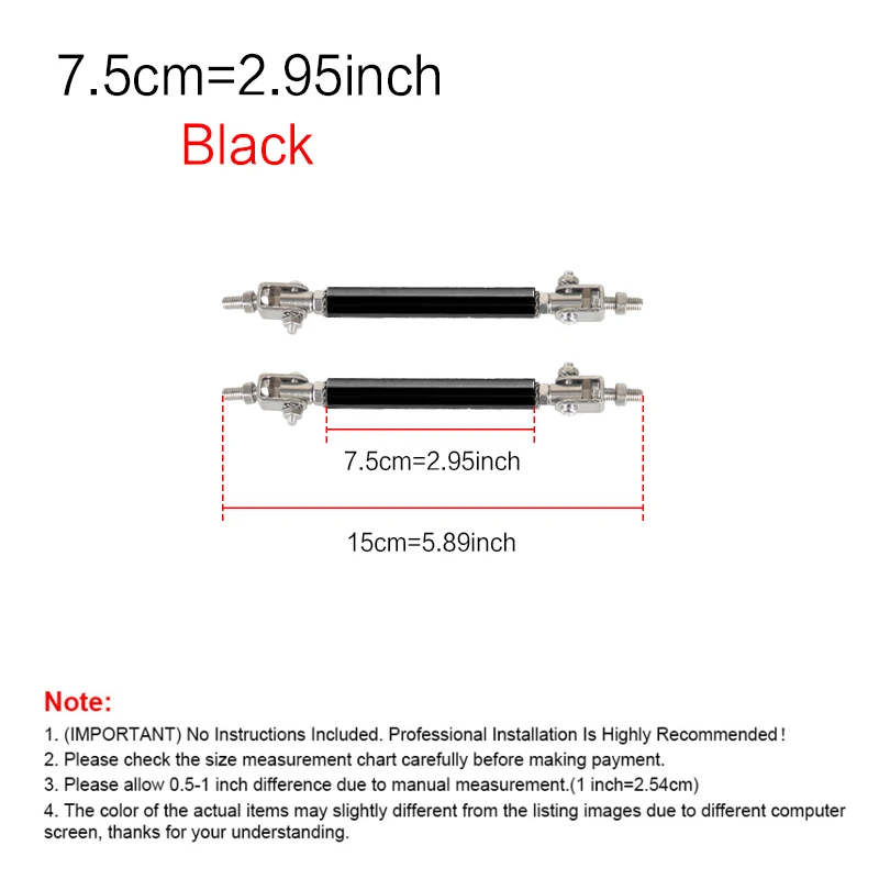 2 шт. Універсальний гоночний регульований передній задній бампер, роздільник для губ, опорна планка / комплект тяги, гоночний 75 мм/100 мм/150 мм/200 мм