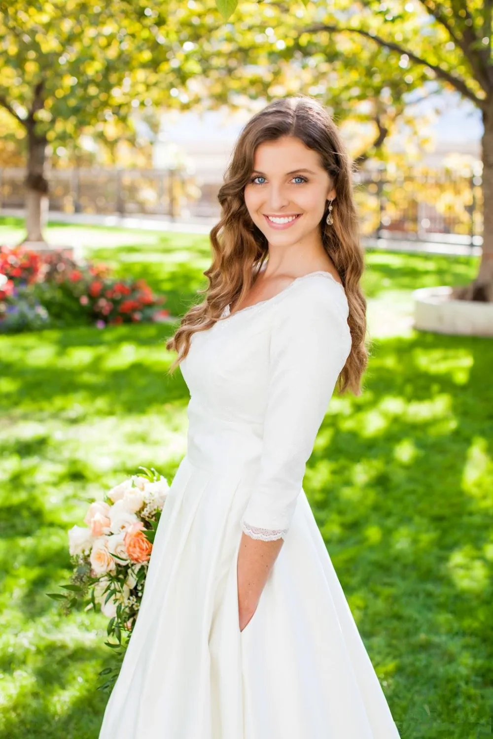 a-line-long-wedding-dresses-with-sleeves-pockets-top-lace-unique-2017-wave-design-sweep-train-rom    antic-bridal-dress