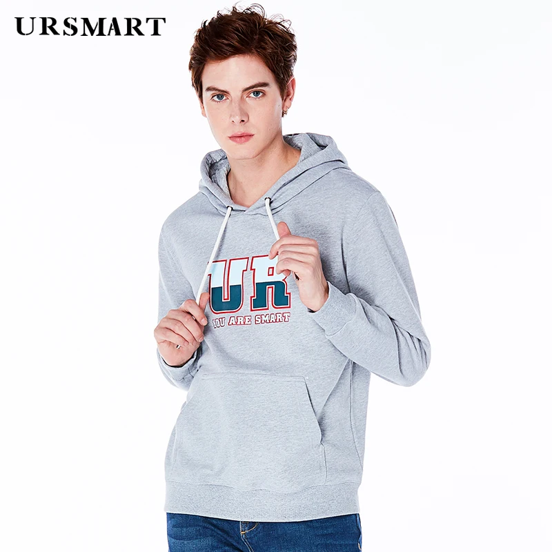

URSMART Autumn hooded sweater men's fashion casual gray long-sleeved men's sweater youth Korean shirt men