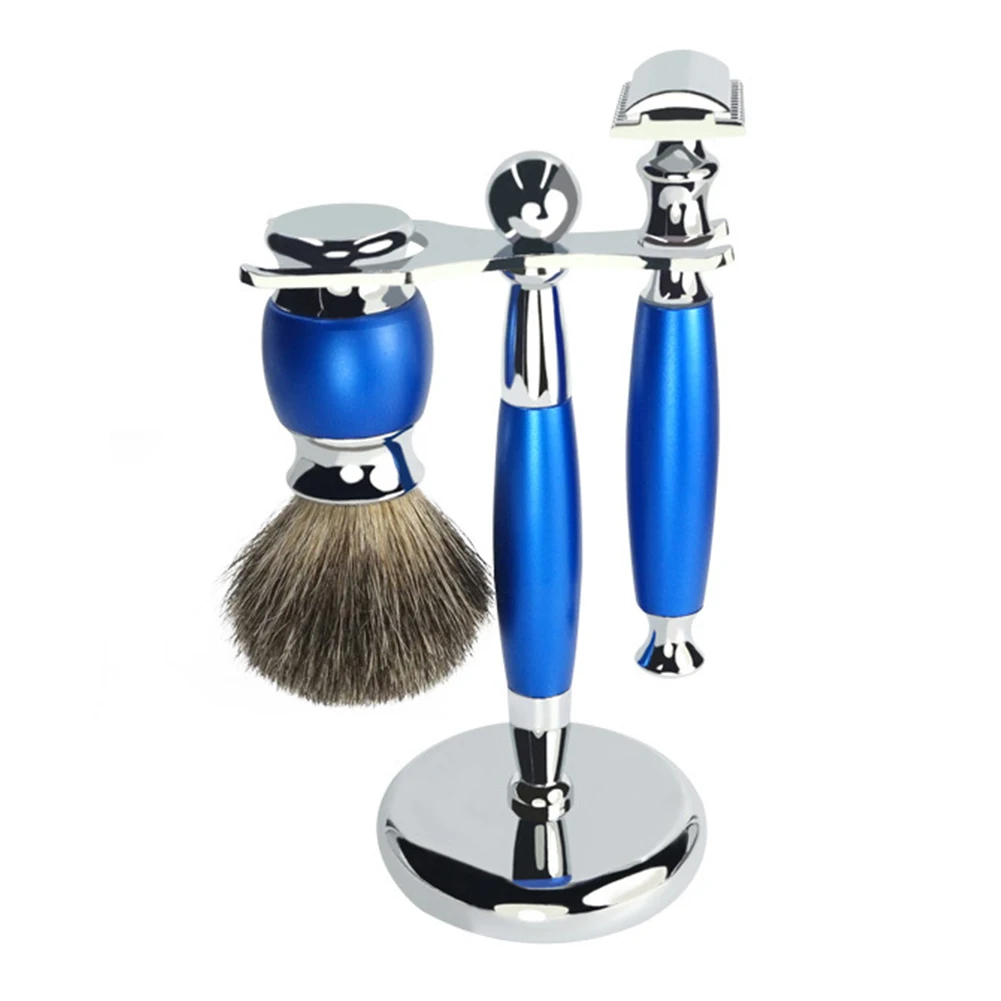 

Men Zinc Alloy With Stand Washable Manual Trimmer Portable Razor Double Sided Travel Shaving Set Safety Beard Brush Vintage Home