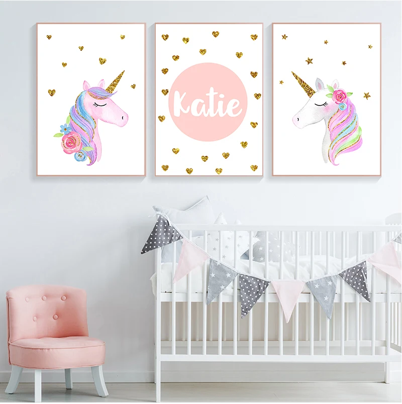 Настенная картина с именем единорога на заказ Картина холсте в скандинавском