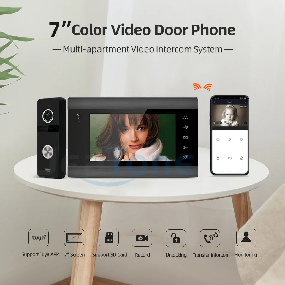 Jeatone-Interphones vidéo sans fil Tuya Smart Phone 7, moniteur