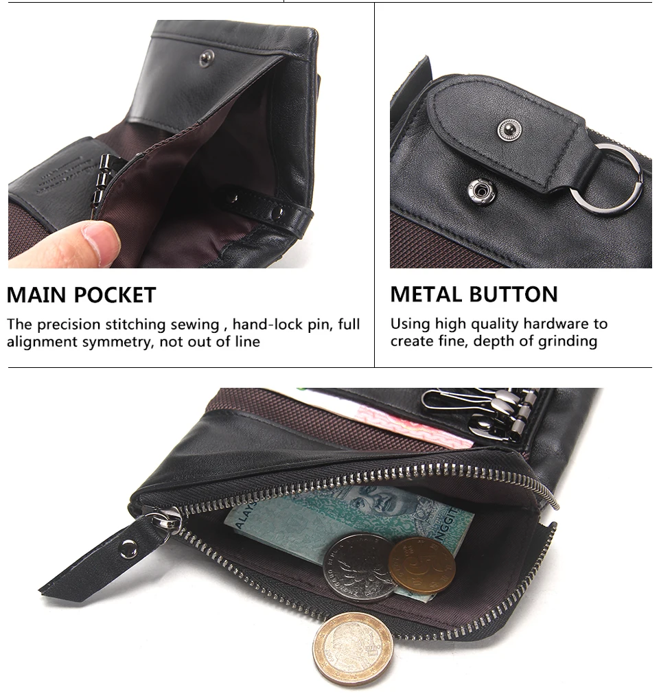Мужской кошелек для ключей из натуральной кожи, маленький мужской кошелек с карманом для монет, мужской кошелек, ключница, высокое качество, брелок