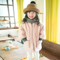 Детское пальто из искусственного меха с имитацией меха для девочек 2-8 лет, Утепленное зимнее Детское пальто с рукавами три четверти chaqueta bebe