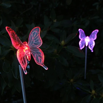 

Hot 2 Pcs LED Solar Light Multi Color-Changing Butterfly Dragonfly Garden weddings Decor Figurines Lights Landscape Lighting