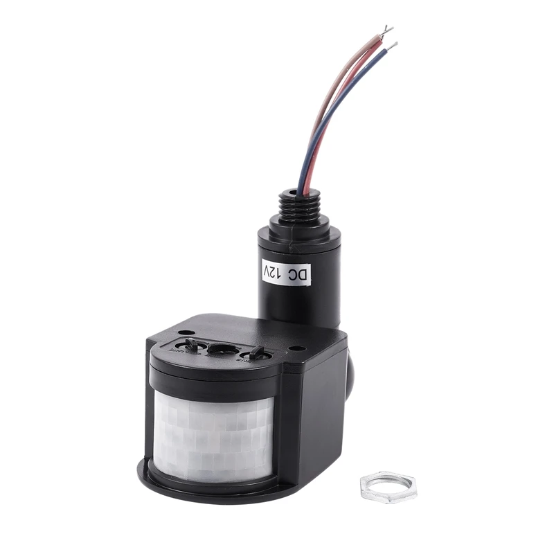 Открытый 12V DC Автоматический инфракрасный PIR датчик движения переключатель светодиодный светильник, черный