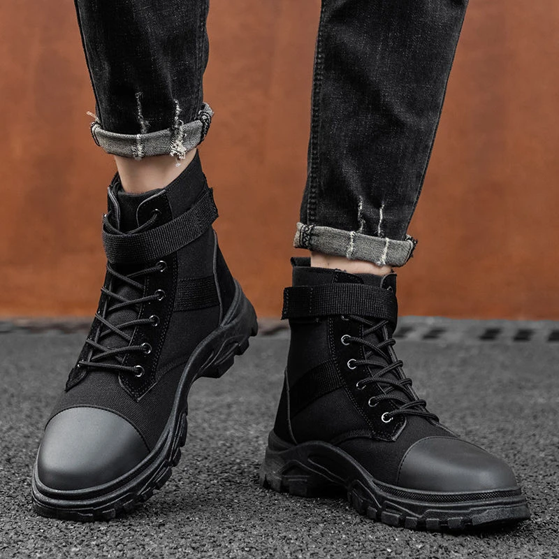 Botas militares De lona De moda para actividades al aire para Hombre, Zapatos altos informales, Botines Chelsea negros|Botinas| - AliExpress