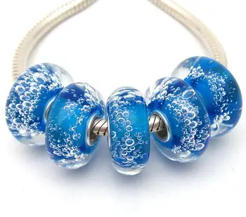 

YG25 5X 100% Authenticity S925 Sterling Silver Beads Murano Glassbeads beads Fit European Charms Bracelet diy jewelry Lamp-work