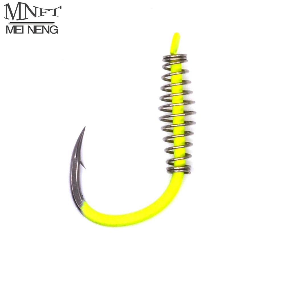 MNFT 40Pcs Fluorescent Yellow & Steel Color Fishing Spring Hook