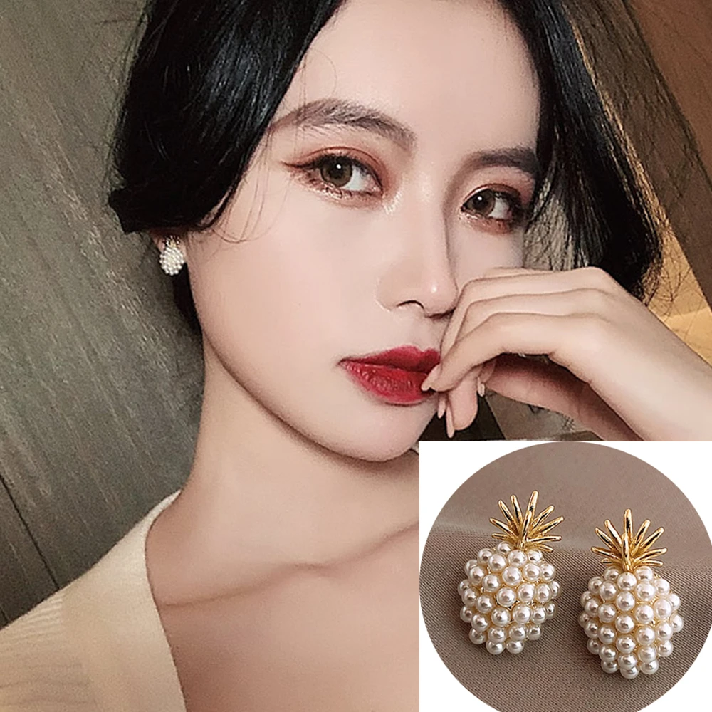 Симпатичные простые маленькие жемчужные серьги с ананасом темпераментные