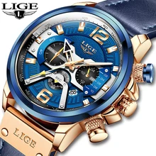 

LIGE Mens Watches 2021 New Luxury Leather Watch for Men Waterproof Quartz Clock Male Brand Sport Chronograph Relogio Masculino