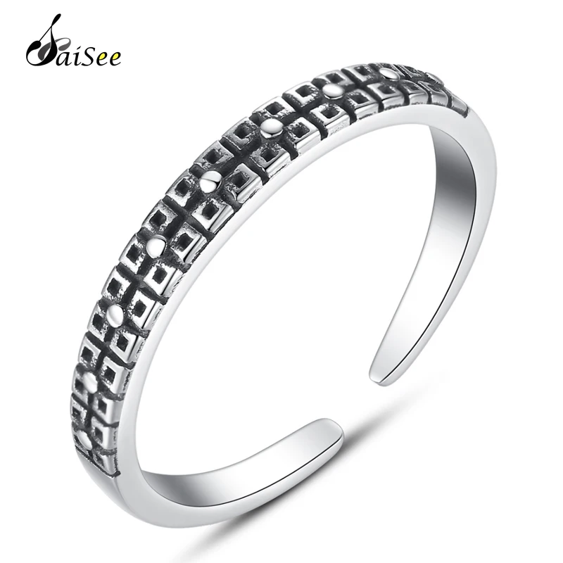 

SaiSee 925 Sterling Silver Geometry Vintage Adjustable Open Finger Rings for Women Retro Silver Jewelry Female Gift Dropshipping