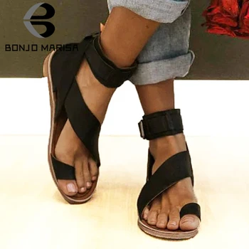 

BONJOMARISA New Arrival INS Hot Elegant Summer Sandals Female Casual Flat Sandals Women 2020 Low Heel Summer Shoes Woman