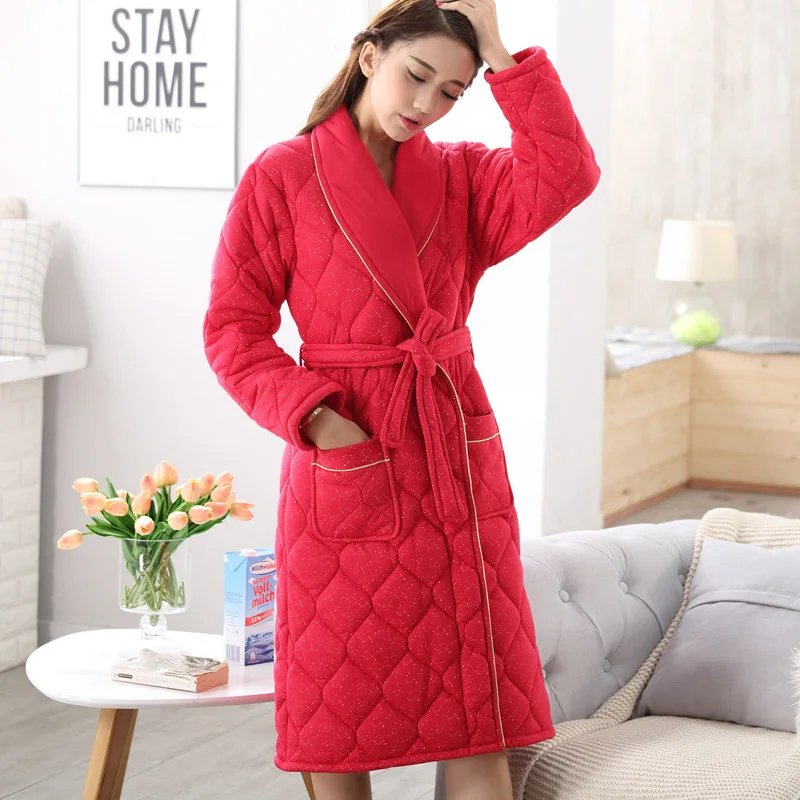 New autumn and winter nightgown men and women couples thick cotton pajamas large size bathrobe warm and static-free