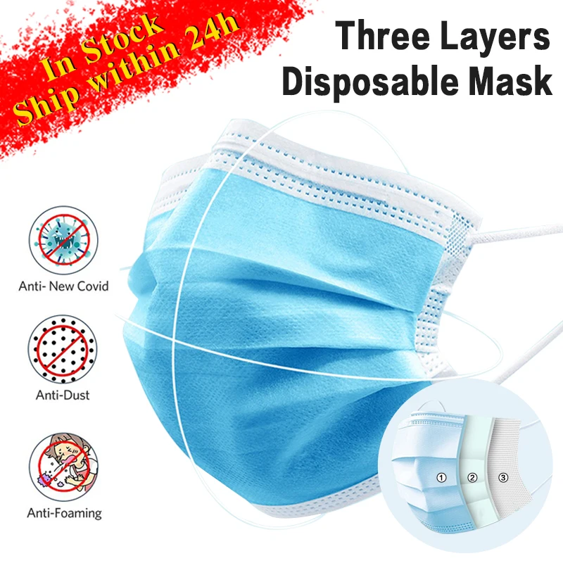 

100pcs Disposable Face Mouth Masks Anti PM2.5 Influenza Breathable Face Care Elastic Earloop Non-woven 3 layers