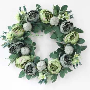 

Autumn Peony Wreath Christmas Wreath Green Door Wreath Wall Hanging Garland Ornaments Wedding Home Backdrops Wall Decoration