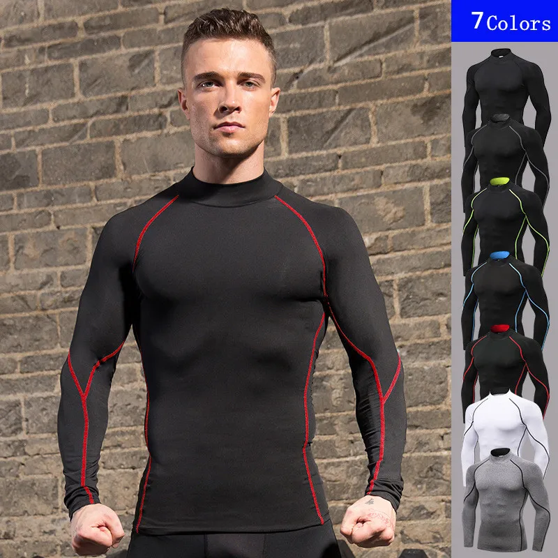 Новинка 2019 Мужская быстросохнущая футболка облегающие топы водолазка футболки с