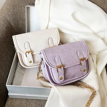

Women Casual Shoulder Messenger Bags PU Leather Pure Color Chain Tote Purses Youth Ladies Simple Versatile Bag