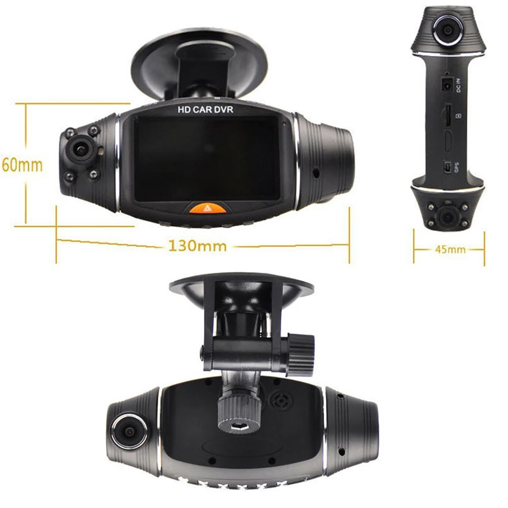 Автомобильный видеорегистратор HD 1080P DVR Двойной объектив видеокамеры 2,7 ''Регистраторы G-датчик GPS 140 ° Широкий формат Регистраторы видео Камера Регистратор