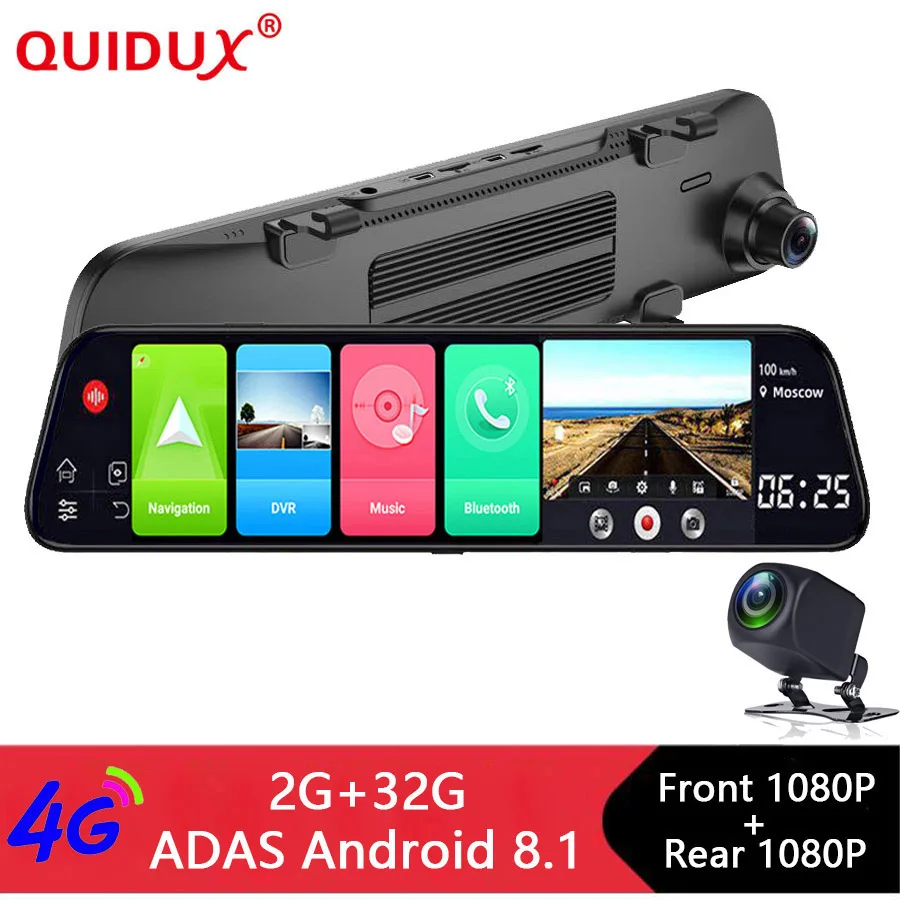 

QUIDUX 12"IPS 4G Android 8.1 Car Rearview Mirror DVR GPS Navi 2G RAM 32G ROM FHD 1080P Dash Camera ADAS WiFi Car Video Recorder