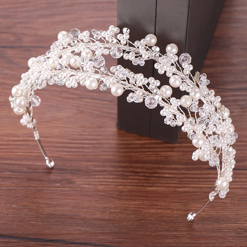 Jewelry Accessories Hair Accessory Hair Headdress Bridal Headwear Hair Band Crown White Pearl Bridal Hairbands Tiaras Wedding Crown Headband For Bride Hair Jewelry Pearl Wedding Hair Accessories Headwear
