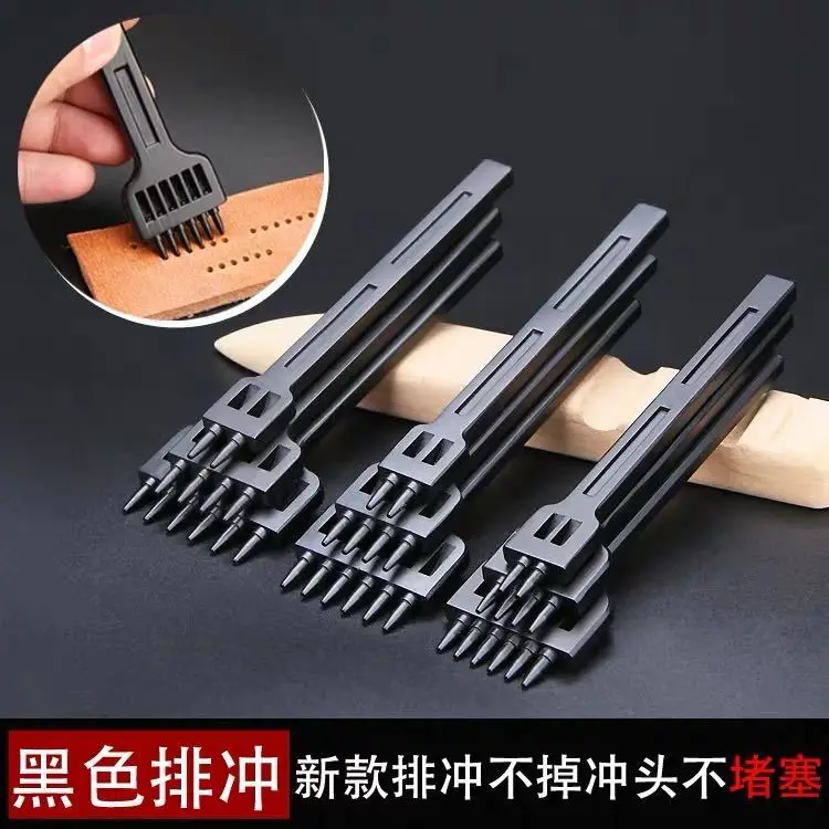 Leather Hole Punch Leather Craft Tools Leather Sewing Tools DIY Leather Round Row Punching Tool 3/4/5/6mm Spacing Hole Punches Lacing Stitching Hand Sewing Thread Tools