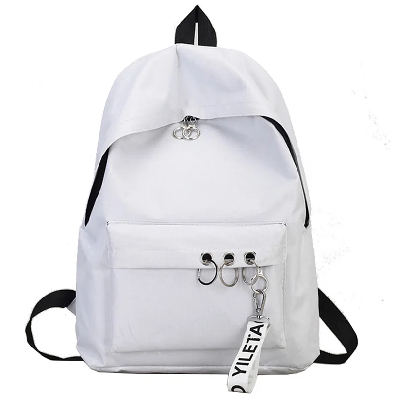 

ABZC-Simple Casual Backpack Solid Color Backpack Female Bag Canvas College Wind Backpack White