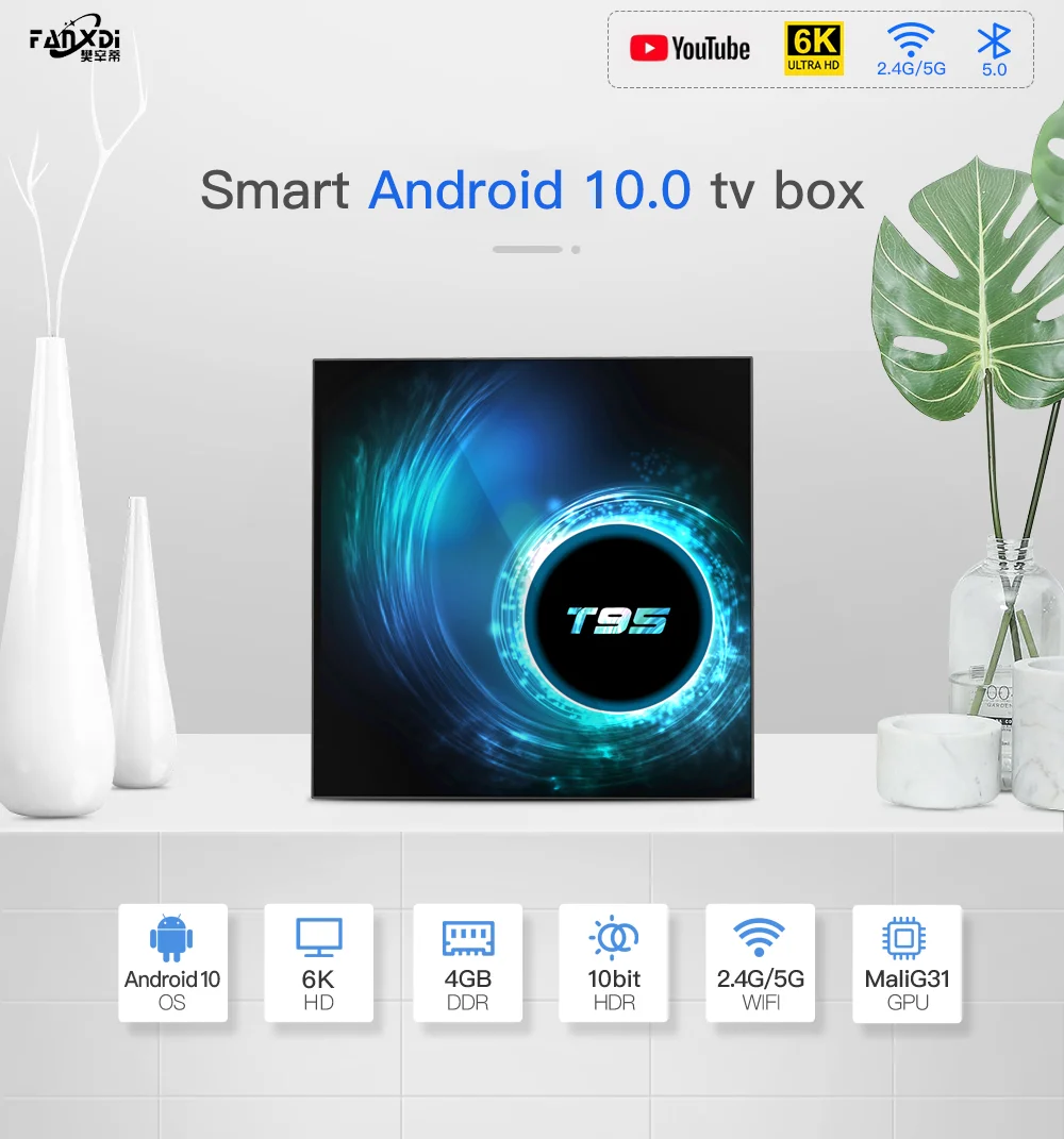 

FANXDI 2020 NEW T95 TV Box Android 10.0 Youtube HD 6K Bluetooth Android TV Box Smart TV Box Android 10 2.4G/5G WIFI
