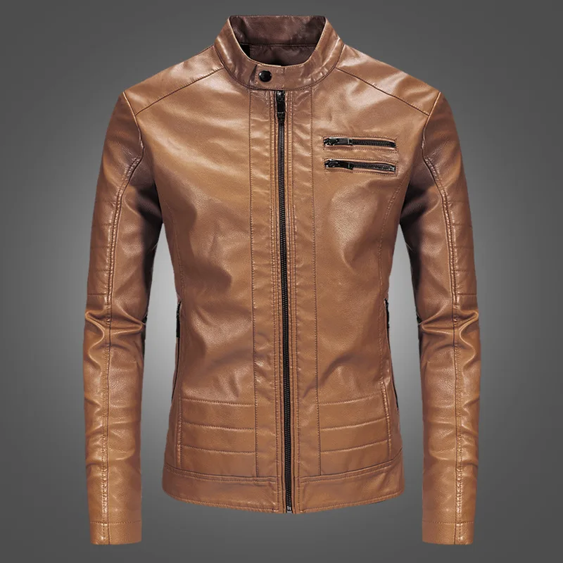 

2019 New Style Leather Jacket MEN'S Leather Coat Fashion Slim Fit Locomotive PU Leather Youth Korean-style Leather Jacket