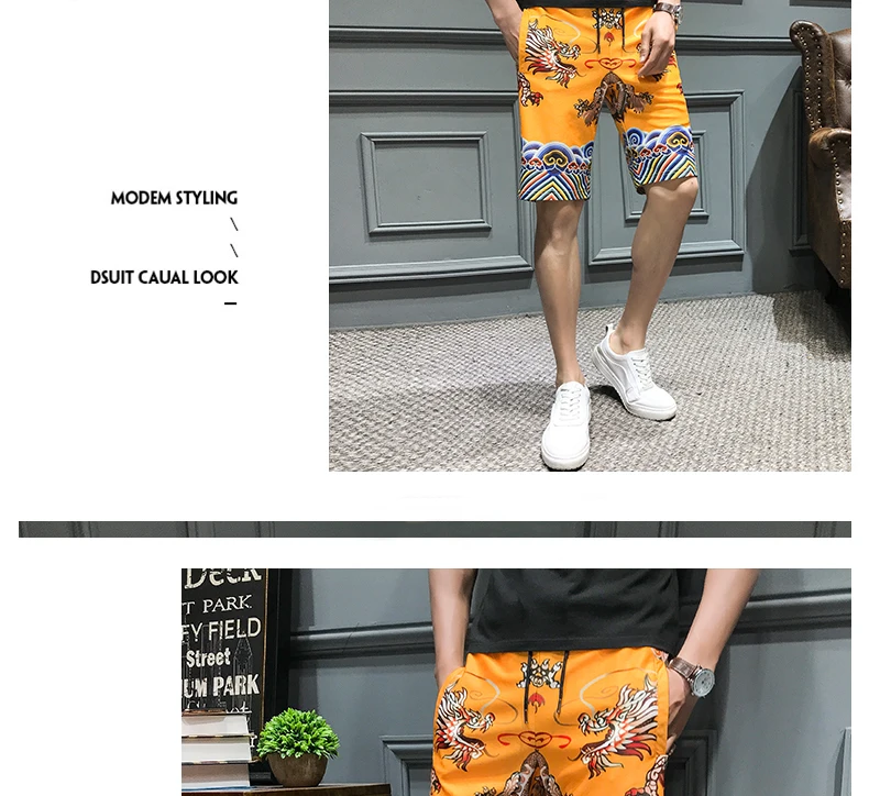 Mannen Elastische Taille гарем карго шорты Nieuwe Zomer с рисунком дракона шорты Mannen Pocket Man Korte Broek Korte Masculino