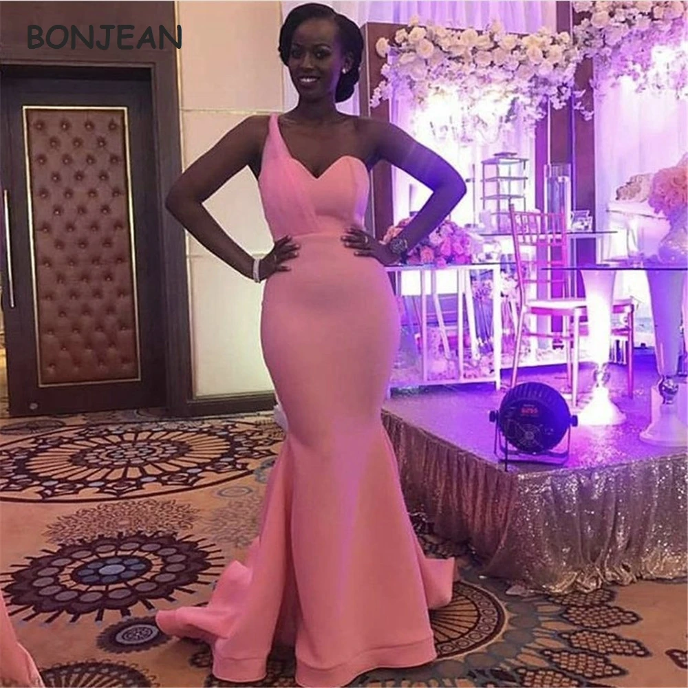 2020-African-One-Shoulder-Pink-Mermaid-Bridemaid-Dresses-Sweetheart-Black-Women-Simple-Maid-Of-Honor-Wedding