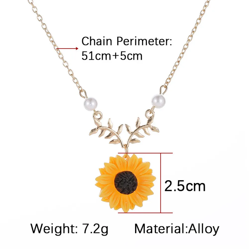 Fashion Ladies Necklace Charm Simple Yellow Gold Plated Sunflower Leaf Branch Vintage Trendy Elegant Classic Long Necklace