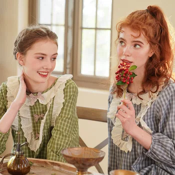 

2020 Spring Princess Night Wear Plaid Sleep Wear Lace Ladies Night Dress Vintage Nightgowns Victorian Nightgown Dress Night