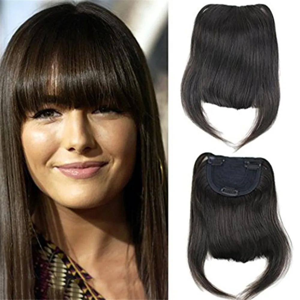 Brazilian Human Hair Clip in Hair Blunt Bangs Full Fringe Short