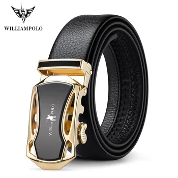 

WilliamPolo full-grain leather Brand Belt Men Top Quality Genuine Luxury Leather Belts for Men Strap Male Metal Automatic Buckle