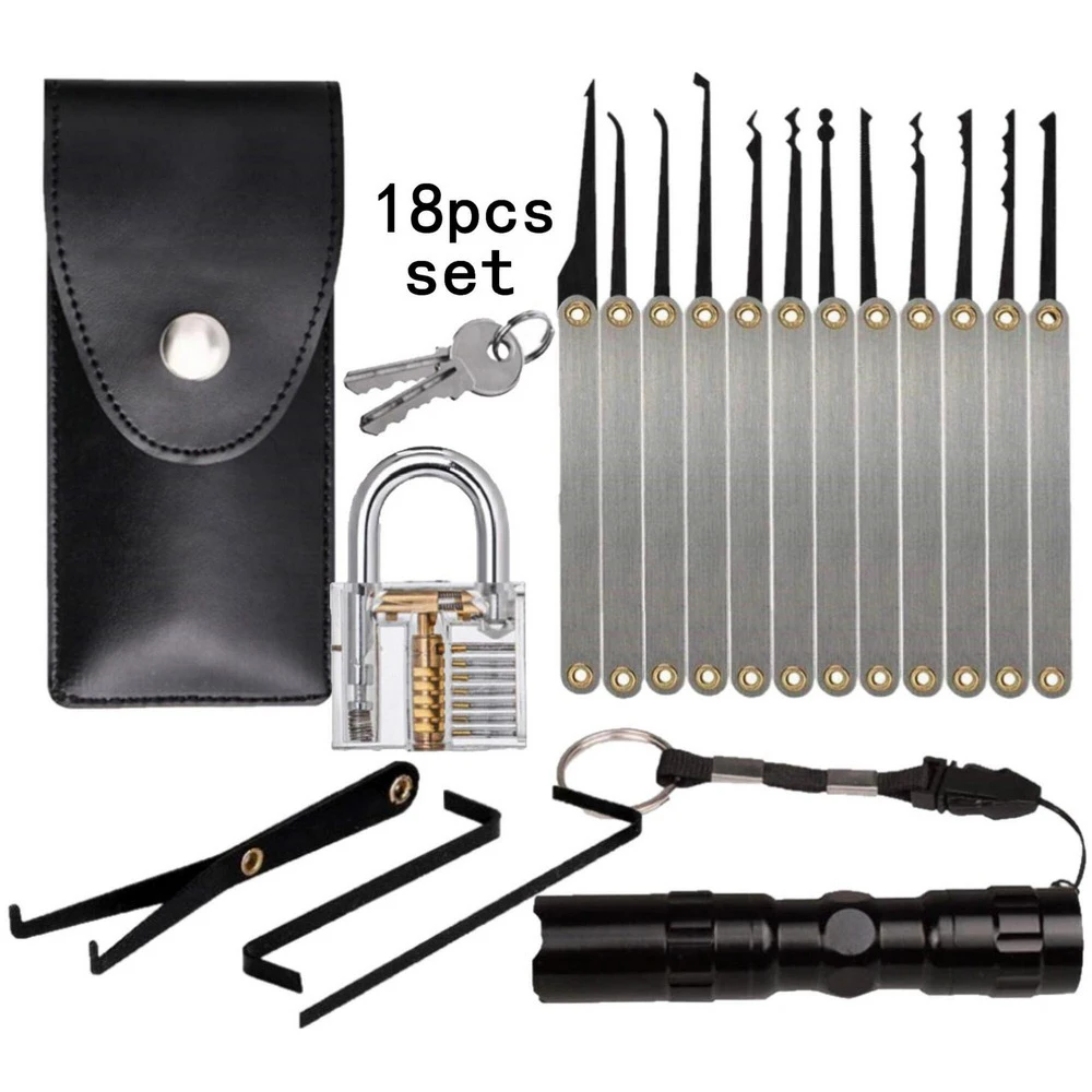 

18 Pieces of Broken Key Hook Lock Pick Set Tension Wrench Broken Key Extractor Pick Tool Combination Locksmith Supplies