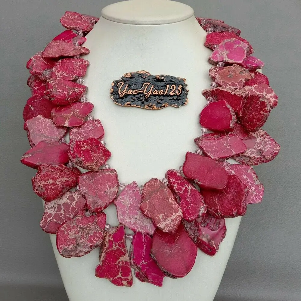 

22" 2 Strands Deep Pink Sea Sediment Jasper Statement Necklace