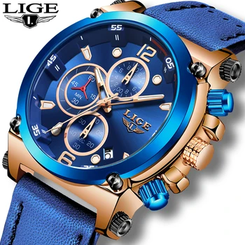 

Relogio Masculino 2020 LIGE Mens Watches Top Brand Luxury Fashion Business Quartz Watch Men Casual Leather Waterproof Clock+Box