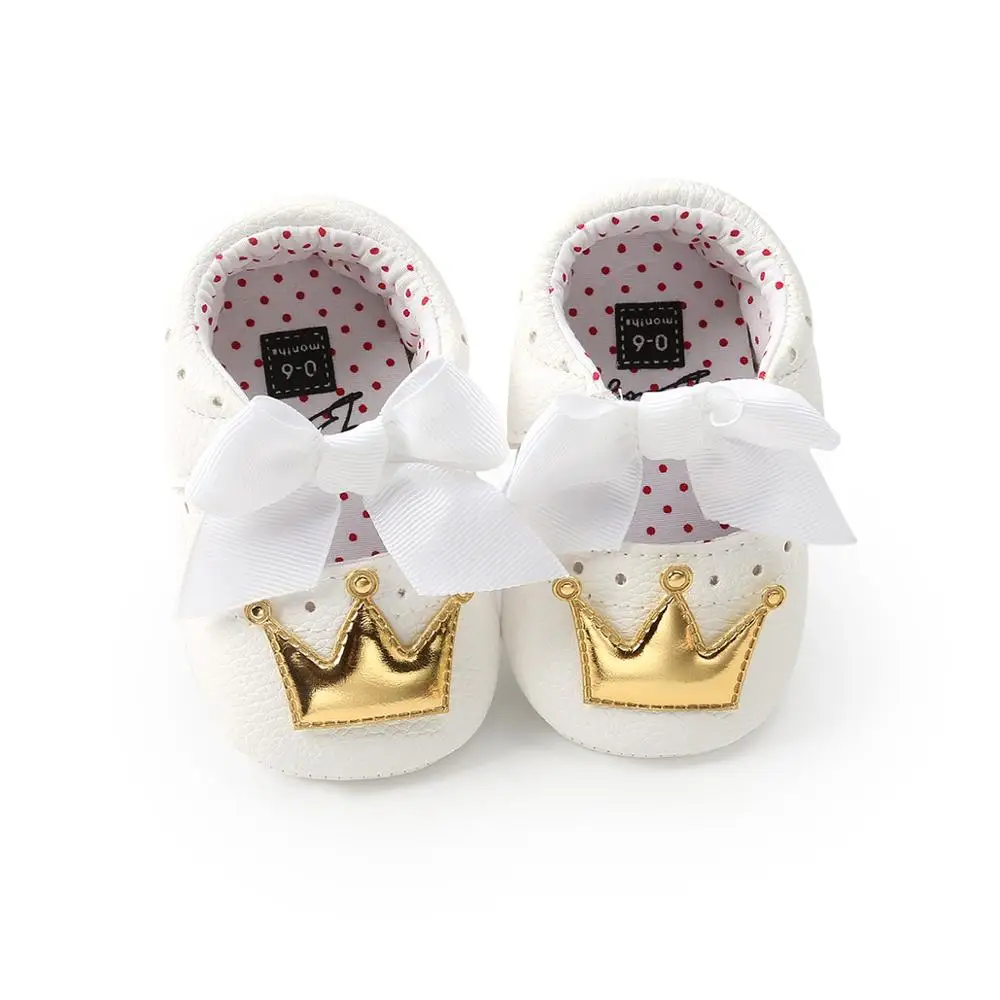 white gold 12cm Удобная одежда для новорожденных детская обувь бабочка-узел короны одежда для малышей для девочек, обувь для малышей, которые делают первые шаги; детская обувь принцессы детская обувь - Цвет: white gold 12cm