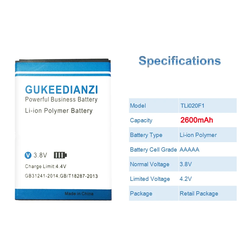 GUKEEDIANZI TLi020F1 2600 мА/ч, Батарея для Alcatel One Touch Pop 2 5042d C7 7040 OT-7040 OT-7040D 5010 5010D OT5010 OT5010D чехол для телефона