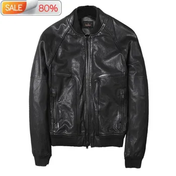 

Genuine Jacket Men Short Real Sheepskin Coat Spring Baseball Uniform Motorcycle Men's Leather Jackets YY1370