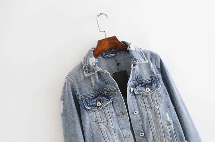 

2019 Spring New Style Western Style Washing Frayed Denim Jacket Female Jeans Coat W34